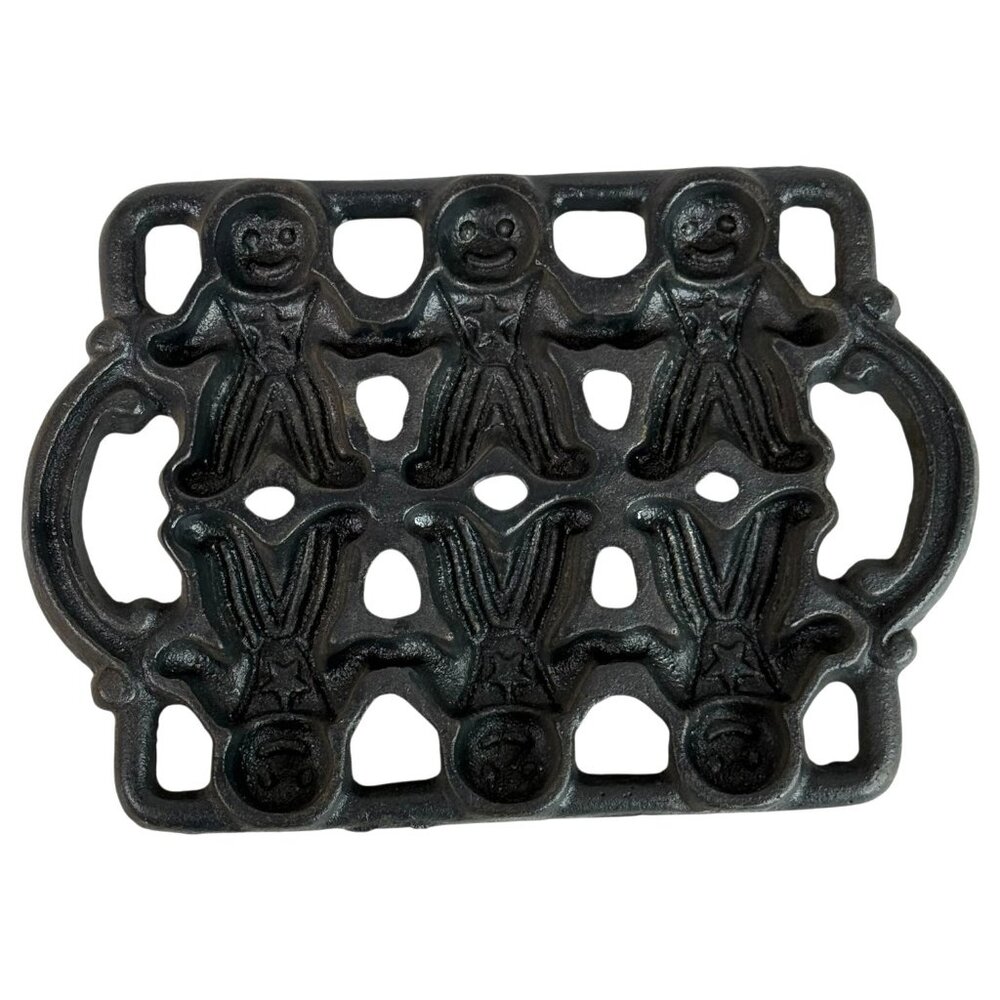 Vintage Cast Iron Gingerbread Man Mold Cookie Pan Patriotic Theme Gem Pan Star‎